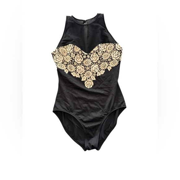 ✨ Vintage Black Floral Lace Swimsuit One Piece Size 12/14 ✨ - Picture 1 of 4